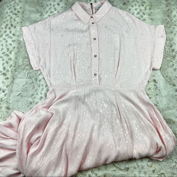 Closet London Short Fold Sleeve Shirt Midi Dress Crystal Buttons Light Pink - Picture 2 of 8